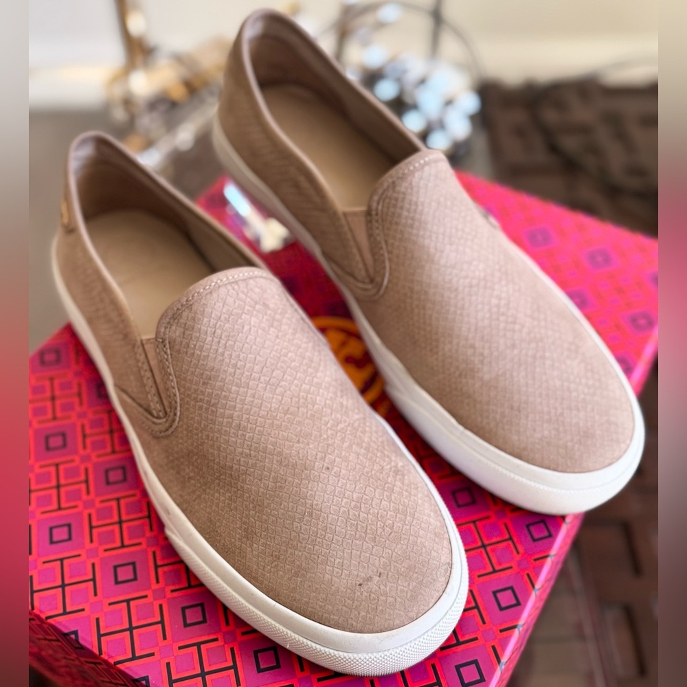 Tory Burch Lennon Slip-On Cobra Suede Sneaker - Taupe - Size 9